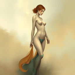 An artistic representation of a naked figure in a tasteful, abstract style, emphasizing the beauty and form of the human body through the use of soft, flowing lines and gentle color gradients