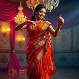 A mesmerizing depiction of a voluptuous Indian woman gracefully performing a traditional dance