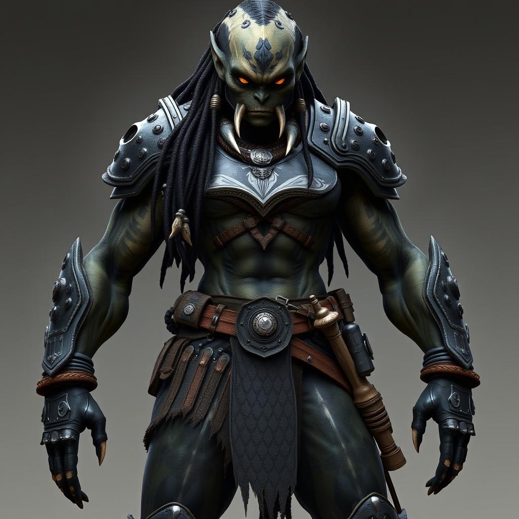 A towering Yautja warrior named Yhara Fangstriker, standing at 7'8" with a muscular and battle-scarred physique