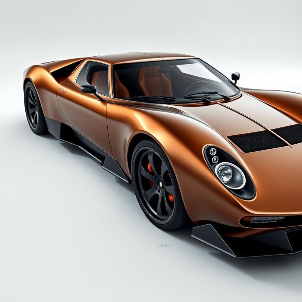 A concept car inspired by the Lamborghini Miura and Lamborghini SJB, featuring real car parts