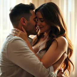 intimate couple sharing a romantic moment with soft lighting and gentle expressions