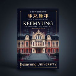 A book cover with a prestigious and mysterious university theme, depicting a magnificent academic building representing Keimyung University