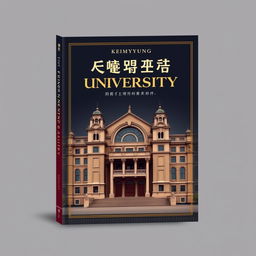 A book cover design with a prestigious university theme, featuring a magnificent academic building symbolizing Keimyung University