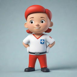 A cartoon character appearing brave and ready to help others, demonstrating proficiency in first aid care.