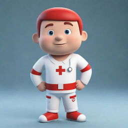 A cartoon character appearing brave and ready to help others, demonstrating proficiency in first aid care.