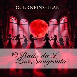 A mesmerizing book cover featuring "O Baile da Lua Sangrenta," capturing the allure and mystery of a blood moon ball