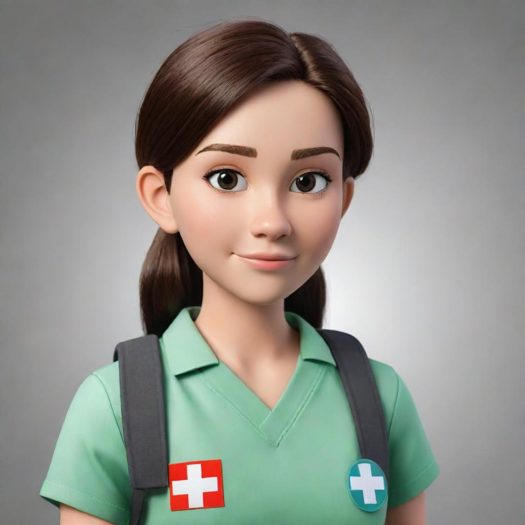 A teen female cartoon character, epitomizing bravery and preparedness to assist others, with her expertise in first aid techniques.