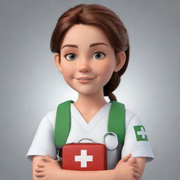 A teen female cartoon character, epitomizing bravery and preparedness to assist others, with her expertise in first aid techniques.