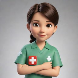 A teen female cartoon character, epitomizing bravery and preparedness to assist others, with her expertise in first aid techniques.