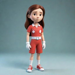 A full-body display of a brave teen female cartoon character, with a serious, resolute expression, demonstrating readiness to apply her first aid knowledge.