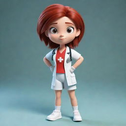 A full-body display of a brave teen female cartoon character, with a serious, resolute expression, demonstrating readiness to apply her first aid knowledge.