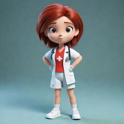 A full-body display of a brave teen female cartoon character, with a serious, resolute expression, demonstrating readiness to apply her first aid knowledge.