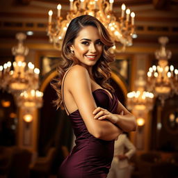 A stunning model posing confidently in a glamorous setting, exuding allure and sophistication