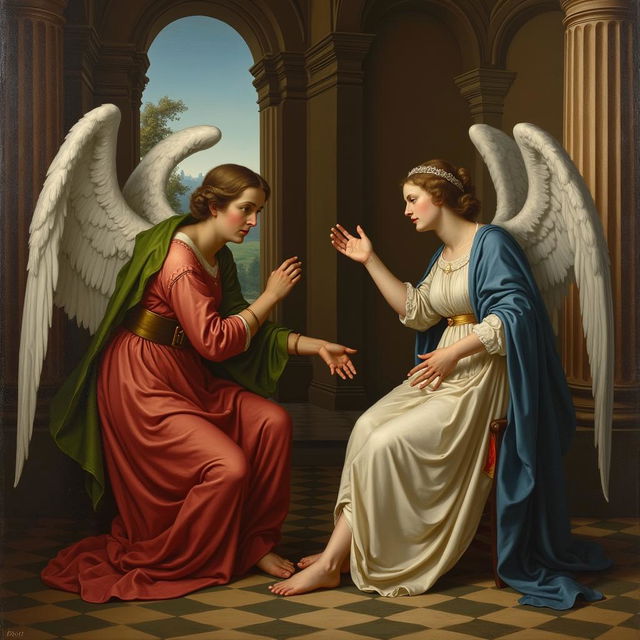 A classic Italian Renaissance painting depicting the Annunciation of Mother Mary