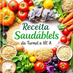 A vibrant and inviting cookbook cover titled "Receitas Saudáveis da Turma do Nível III A"