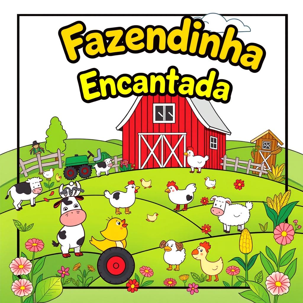 Children's coloring book cover featuring a charming farm theme