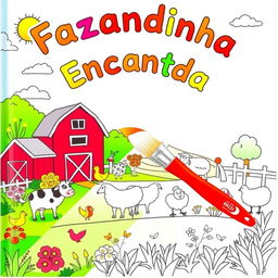 Children's coloring book cover featuring a charming farm theme