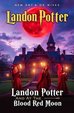 A captivating book cover for "Landon Potter and the Blood Red Moon" is displayed at the top