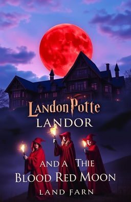 A captivating book cover for "Landon Potter and the Blood Red Moon" is displayed at the top