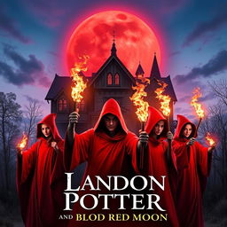 The book cover artwork for "Landon Potter and the Blood Red Moon" is depicted at the top