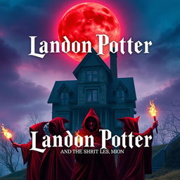 The book cover artwork for "Landon Potter and the Blood Red Moon" is depicted at the top