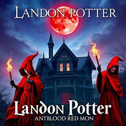 The book cover artwork for "Landon Potter and the Blood Red Moon" is depicted at the top