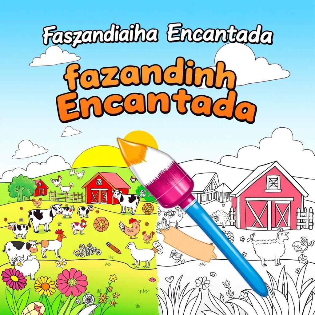 Children's coloring book cover with a delightful farm theme