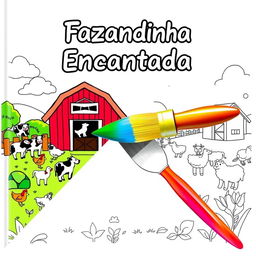 Children's coloring book cover with a delightful farm theme