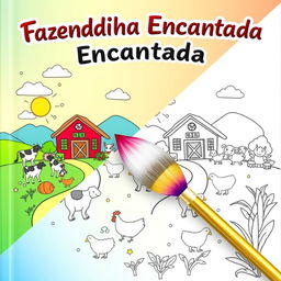 Children's coloring book cover with a delightful farm theme