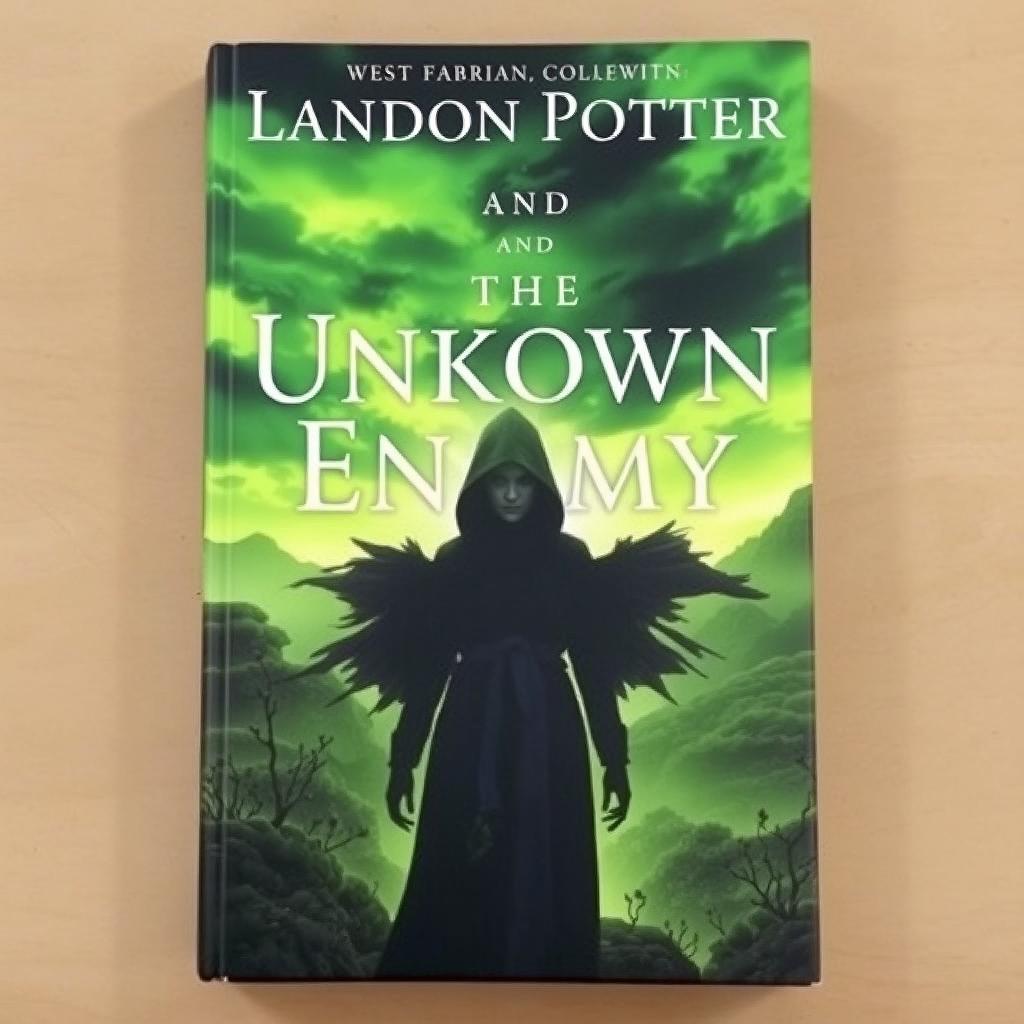 The book cover for "Landon Potter and the Unknown Enemy" is elegantly titled at the top