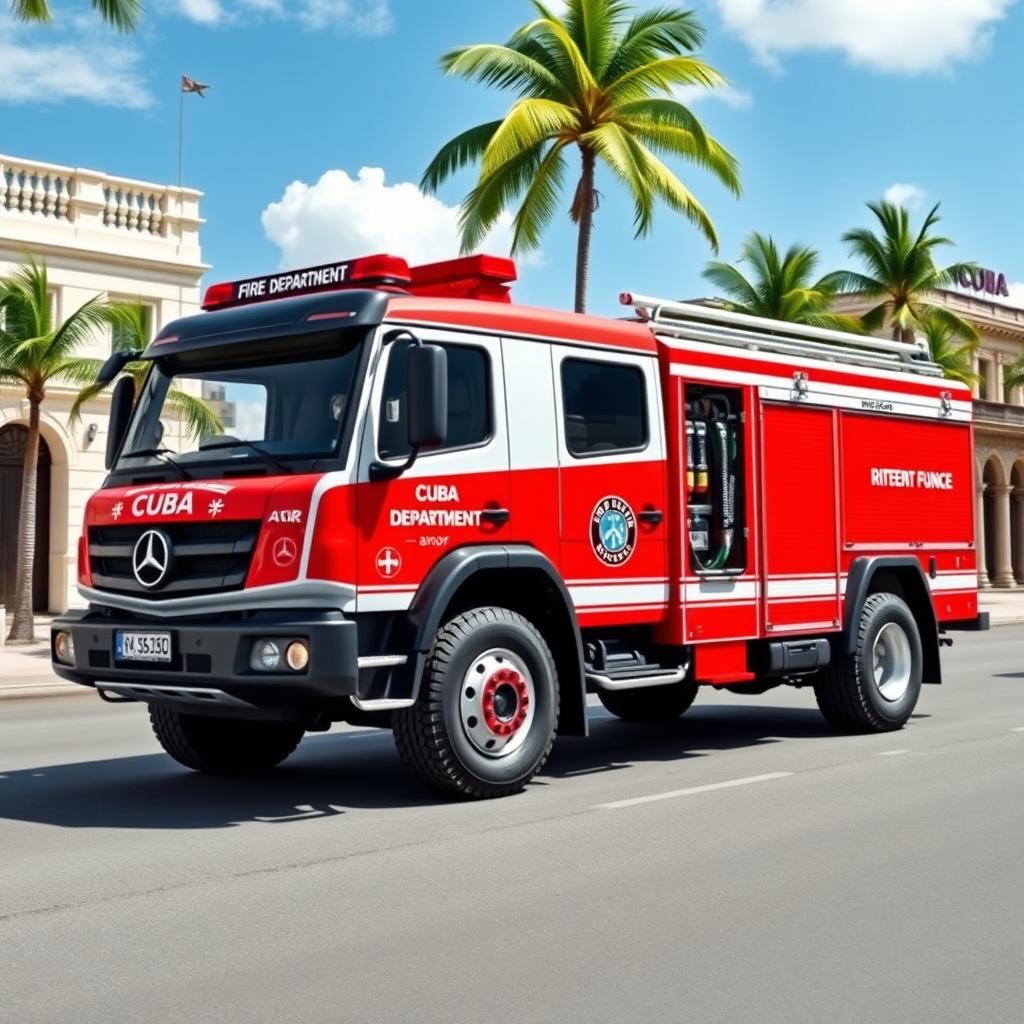 A Mercedes Benz Axor fire truck designed for the fire department of Cuba