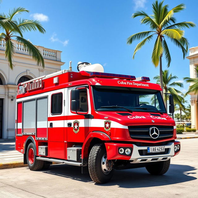 A Mercedes Benz Axor fire truck designed for the fire department of Cuba