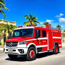 A Mercedes Benz Axor fire truck designed for the fire department of Cuba