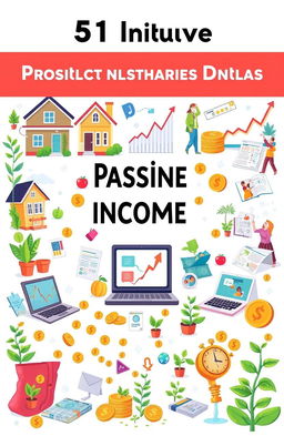 An illustrated guide featuring 51 unique passive income ideas, each presented in a visually engaging manner