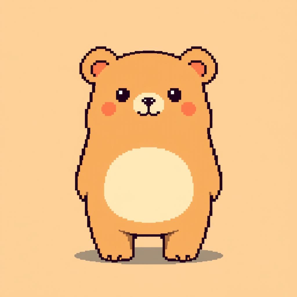 A pixel art illustration of a bear facing forward, depicted from the waist up