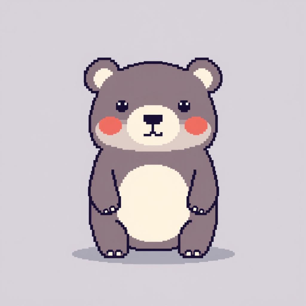 A pixel art illustration of a bear facing forward, depicted from the waist up