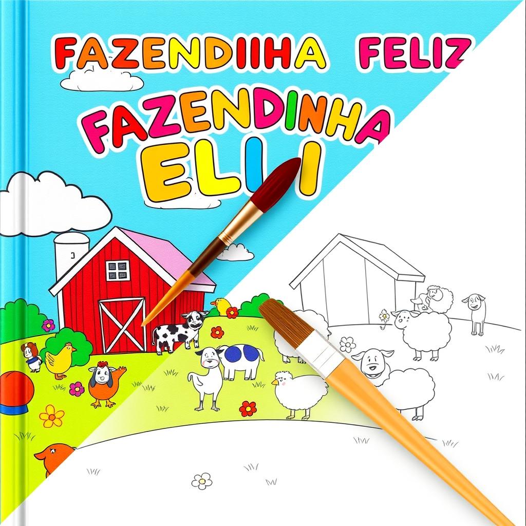 Children's coloring book cover titled "FAZENDINHA FELIZ" with a delightful farm theme