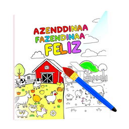 Children's coloring book cover titled "FAZENDINHA FELIZ" with a charming farm theme