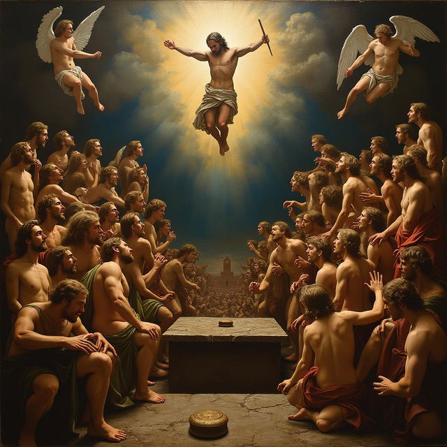 A painting depicting the Last Judgement, envisioned in the style of Leonardo da Vinci