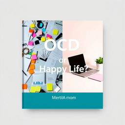 A captivating book cover design for the title 'OCD or Happy Life?' featuring a split image