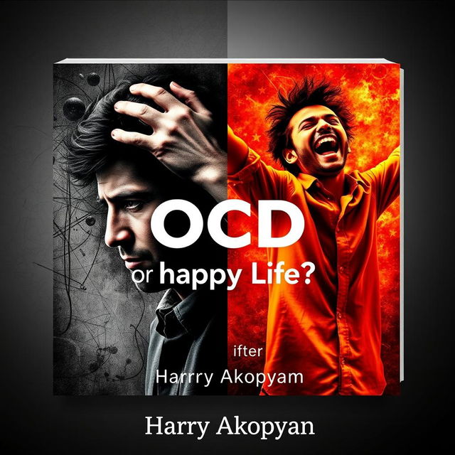 A striking book cover for the psychology book titled 'OCD or Happy Life?' by Harry Akopyan