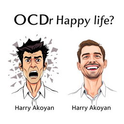 Design a realistic book cover for 'OCD or Happy Life?' by Harry Akopyan