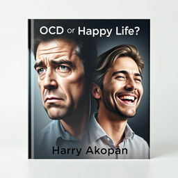 Create a realistic book cover for 'OCD or Happy Life?' by Harry Akopyan, set against a light background