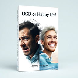 Design a realistic book cover for 'OCD or Happy Life?' by Harry Akopyan, with a focus on psychology and fears