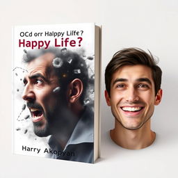 Design a realistic book cover for 'OCD or Happy Life?' by Harry Akopyan, with a focus on psychology and fears