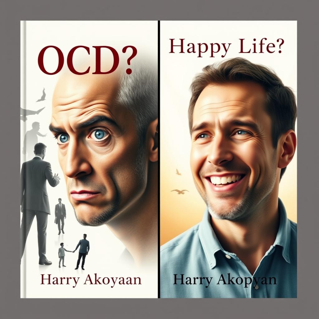 Design a very realistic book cover for 'OCD or Happy Life?' by Harry Akopyan