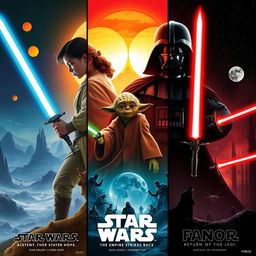 Create a series of fantasy-style movie posters for each Star Wars movie