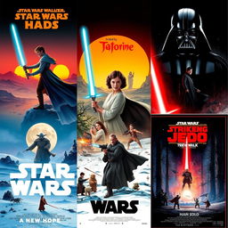 Create a series of fantasy-style movie posters for each Star Wars movie