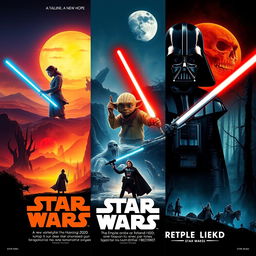 Create a series of fantasy-style movie posters for each Star Wars movie