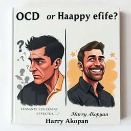 Design an ultra-realistic book cover for 'OCD or Happy Life?' by Harry Akopyan featuring the quote 'CESSANTE CAUSA CESSAT EFFECTUS' beneath the title